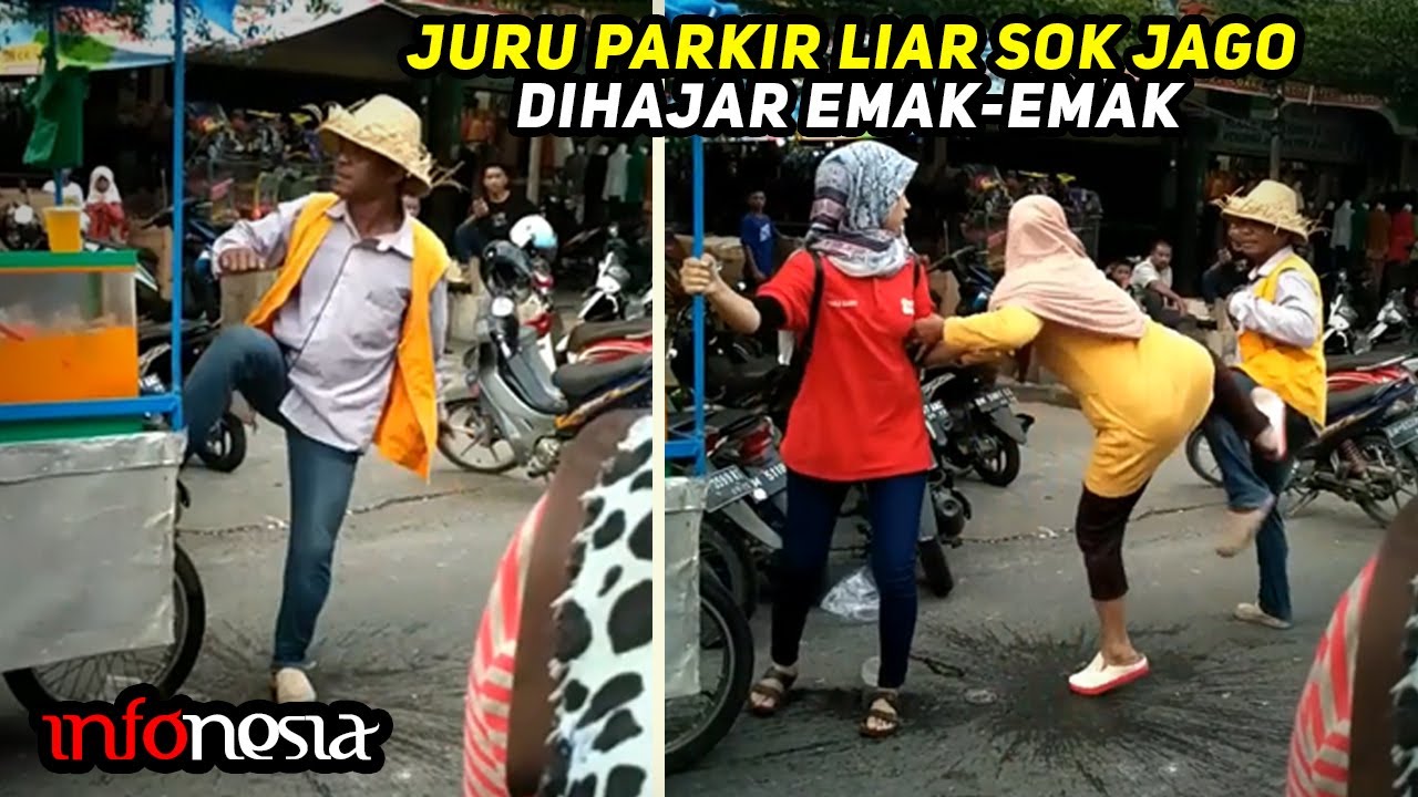 PUAS LIATNYA...! Tukang Parkir Arogan Dihajar Emak-Emak