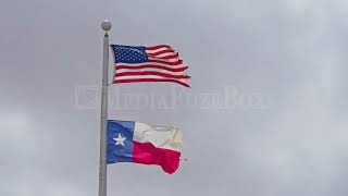Information Stock Video - United States of America and Texas flags flying on single pole waving News