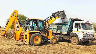 JCB working in Loading Mud in Tata 2518 Ex Tippers lorry Truck 🚛 for framing l JCB video l 