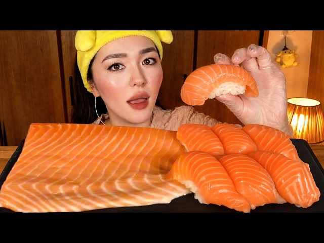 【ASMR】サーモン大量！脂のり最高な刺身＆寿司を食べてみた🍣【咀嚼音/ Mukbang/ Eating Sounds】【日本語字幕】