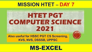 MS - Excel || HTET PGT Computer Science || Previous Years' Questions ||  Crash Course Day - 7