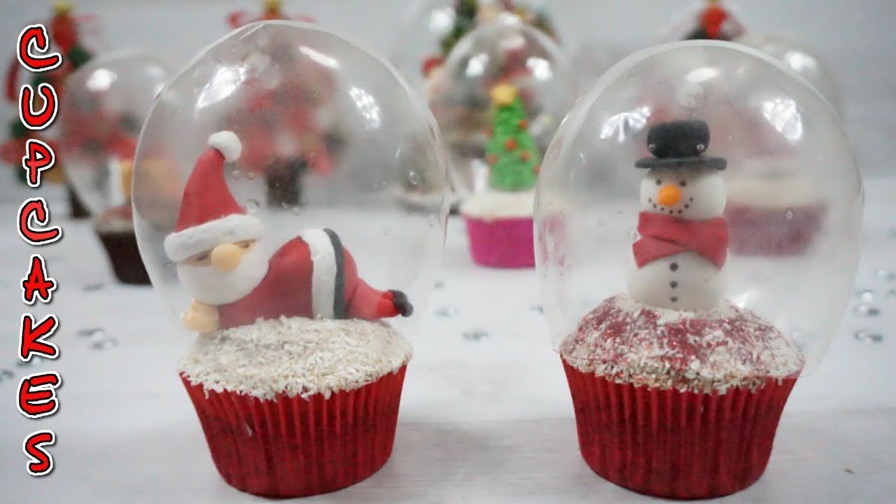 Cupcakes de BOLAS DE NIEVE + MODELADO de muñecos y adornos de NAVIDAD