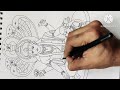 How to draw a beautiful step by step outline sketch of LaxmiNarayan &amp; Sheshnag/Lord Vishnu maa laxmi