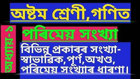 Class 8 Maths chapter 1//Rational numbers//পৰিমেয় সংখ্যা //Assamese medium//Various Types of Numbers