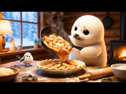 【ASMR】雪の日のアザラシのあつあつアップルパイ作り｜Cozy Winter Apple Pie Baking with a Little Seal & Long-Tailed Tit