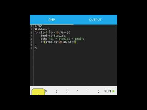 how to create a multiplication table upto 20 using php