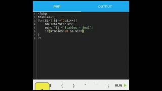 how to create a multiplication table upto 20 using php