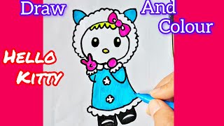 How To Draw Hello Kitty in Winter Dress ❄️ | Easy Step by Step Drawing for Kids & Toddlers