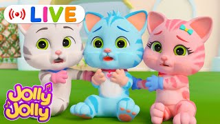 LIVE🔴Three Little Kittens, Five Little Ducks + More | Jolly Jolly & Animals - Best Kids Songs!