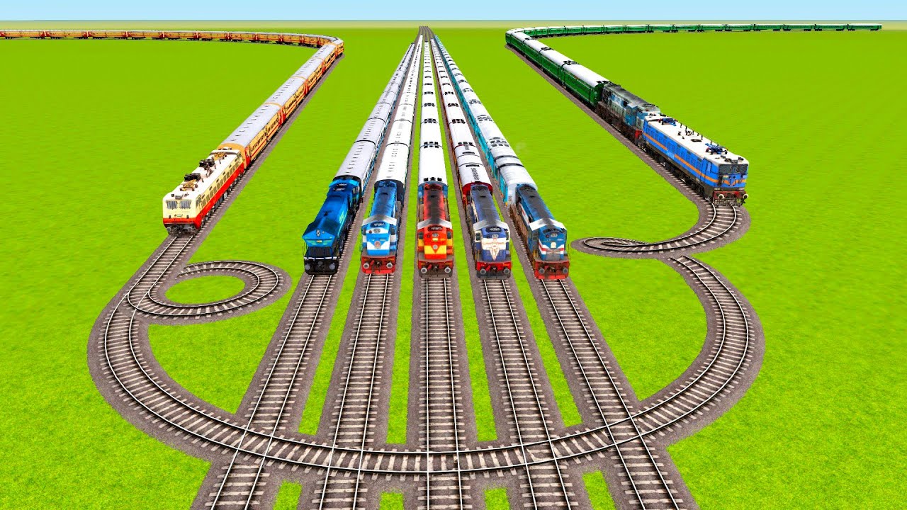 SEVEN TRAINS ROUNDING CROSSING AND CLIMBING ON TWO SPRING TRACKS & DIAMOND RAILROAD|Train simulator|