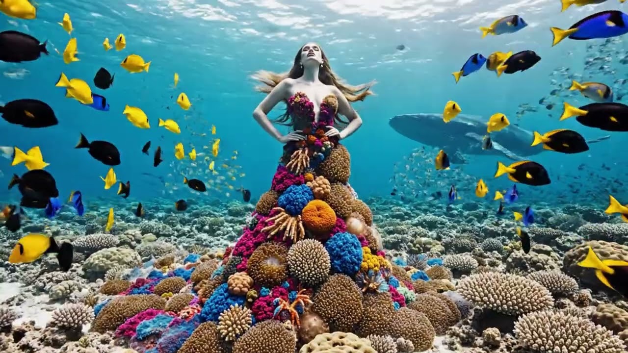 Meditation Relax Sleep 1 Hour 8K HD LIVE Mermaid Coral Reef Dress 