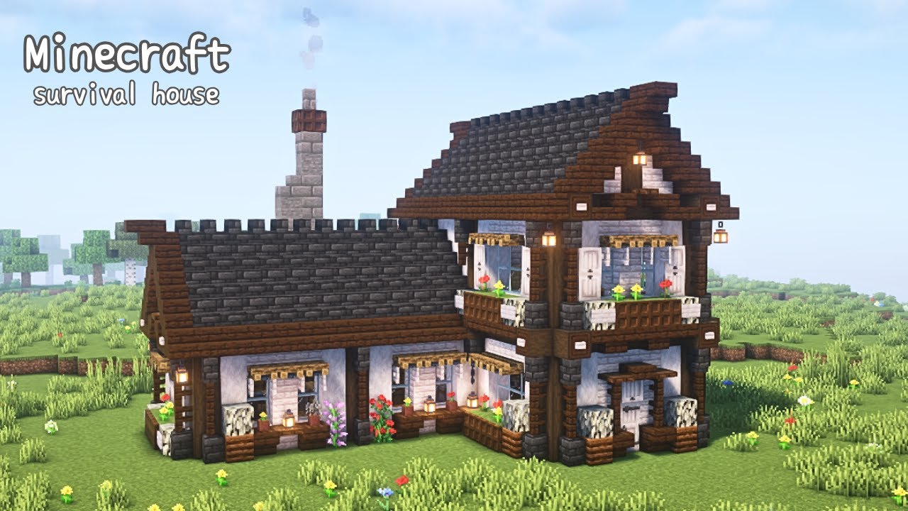 【マイクラ建築】ペールオークとダークオークで作るサバイバルハウスの作り方【マインクラフト】【Minecraft】 - YouTube