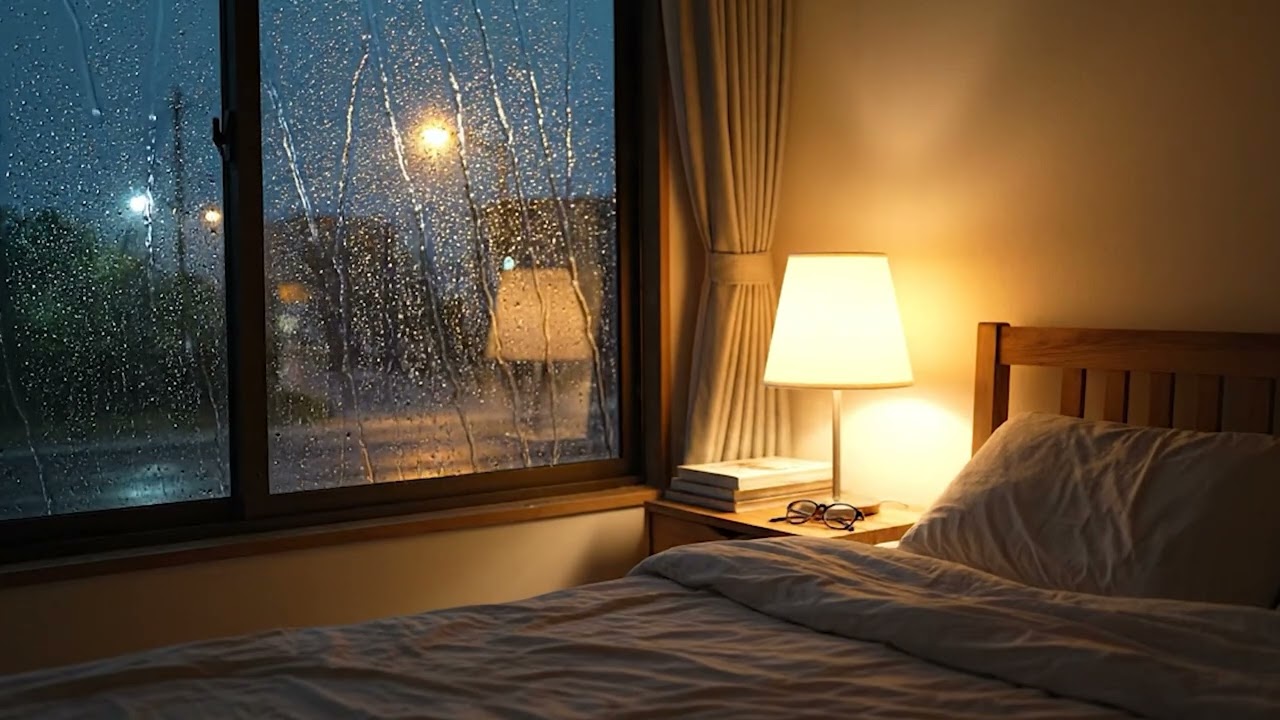 Realtime Bedroom Night Rain 🌧️  - Ultra 4K Hd Cozy Sleep Ambience - 10 Hours Loop Video