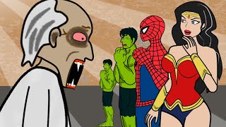 Granny vs Spider Man, Wonder Woman, Baby Hulk - Drawing Cartoons 2 - Granny Parody Animation