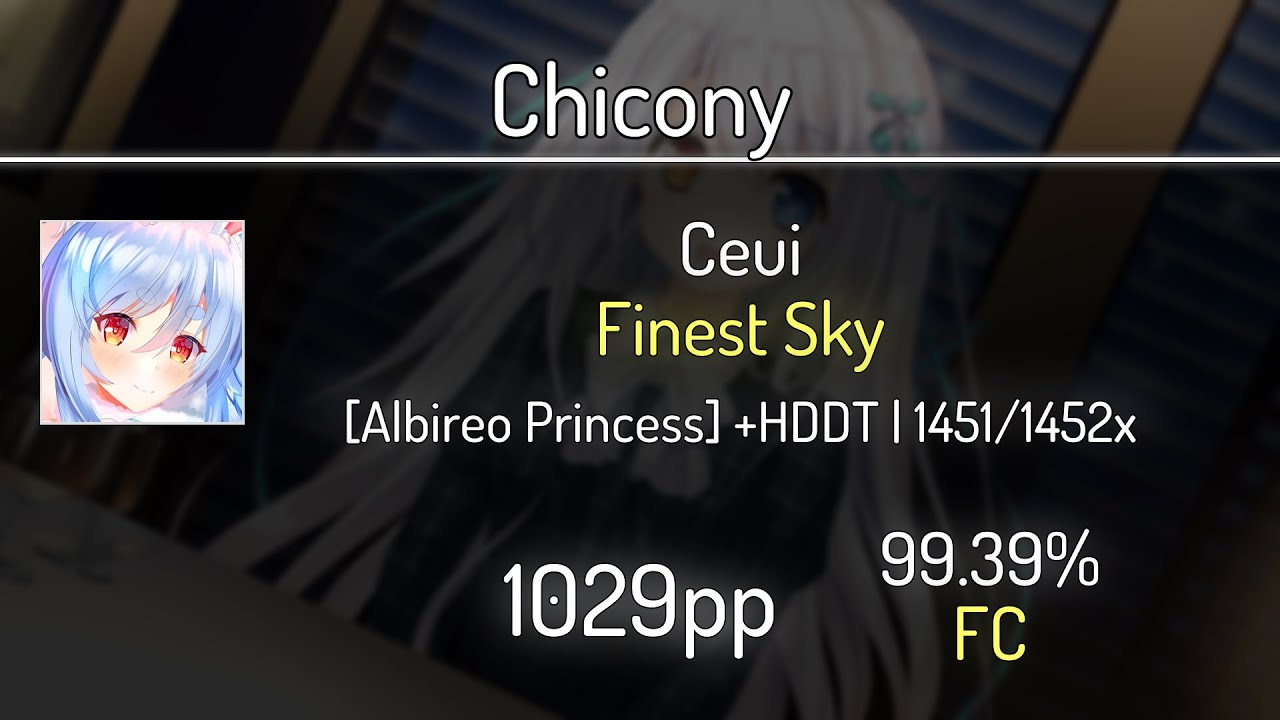Chicony (8.81⭐) Ceui - Finest Sky [Albireo Princess] +HDDT 99.39% | 1451x FC | 1029 PP