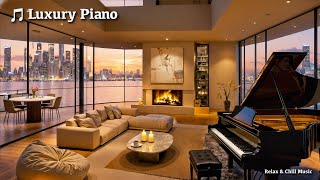 🎵 Golden Sunset Piano – Cozy Fireplace & City View | Luxury Piano screenshot 5