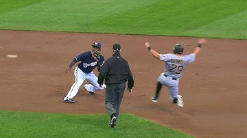 PIT@MIL: Lucroy makes a strong throw to nab Cervelli