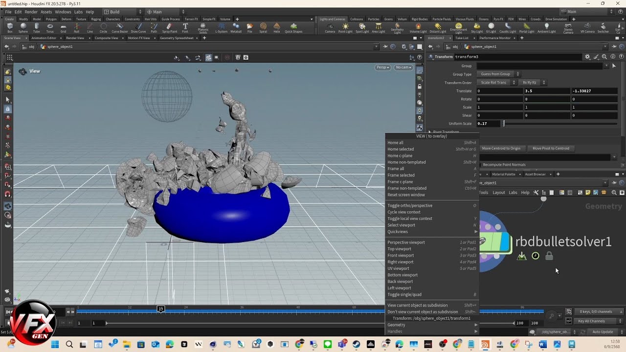 Houdini RBD Fracture สอนการทำของแตก วิชา FX Simulation Multi tech - YouTube