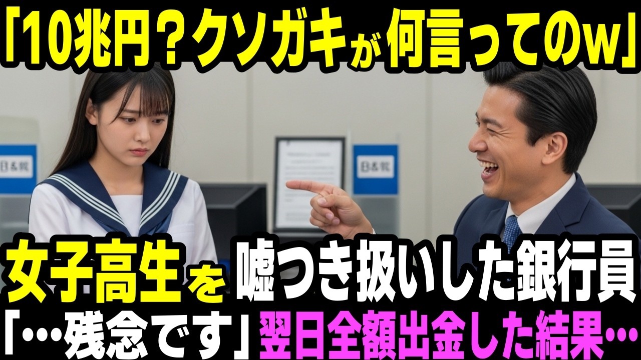 「10兆円？クソガキが何言ってのｗ」女子高生を嘘つき扱いし追い出したエリート銀行員→「…残念です」翌日全額出金した結果…