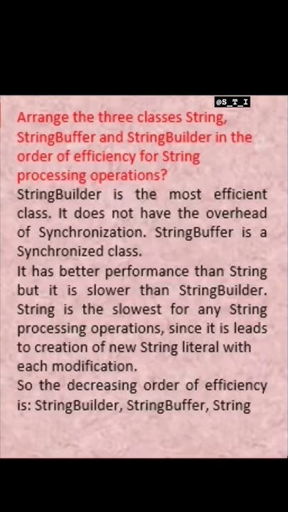Arrange the three classes string, stringbuffer and stringbuilder in the ...