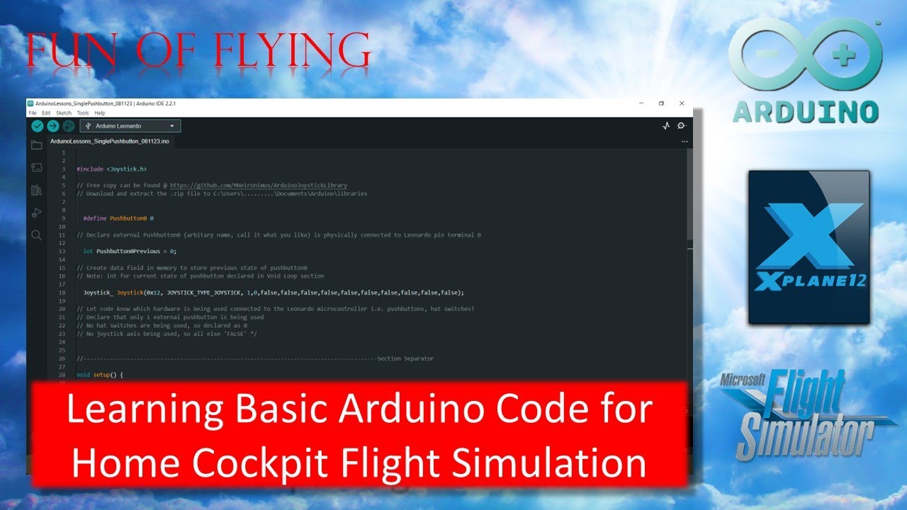 Basic Arduino Lessons for Home Cockpit Flight Simulation - How to Write  Code for Pushbuttons 