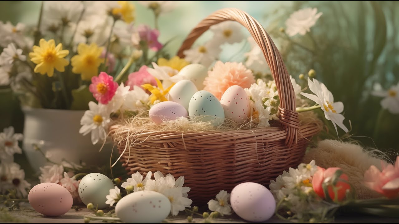 4K Easter Sunday Holiday Wallpaper | Egg Basket | TV Art Screensaver | 1 Scene - 2 Hours