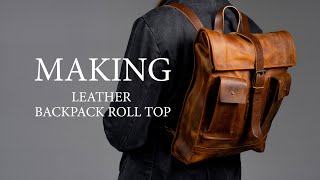 Making leather backpack top roll. Leather craft
