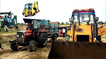 JCB 3dx Machine Loading Mud Together Trolley Massey 241, Eicher 380। jcb cartoon video