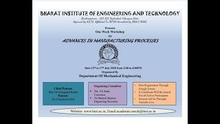 One Week Workshop in Advances in Manufacturing Processes