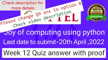 NPTEL The Joy of Computing using Python  week 12 quiz assignment answers with proof of each answer