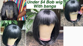 DIY SHORT BOB WIG WITH BANGS | NO SEW IN | UNDER $4 BEGINNER FRIENDLY WIG| JANE NKANA