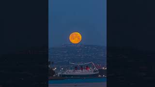 Full Pink Moonset over the Queen Mary