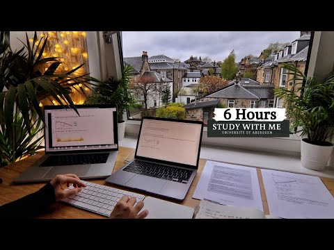 6 HOUR STUDY WITH ME on a RAINY DAY | Background noise, 10-min Break, No music, Study with Merve