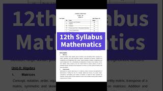 Class 12th Mathematics New syllabus 2026-27 II CBSE II Latest