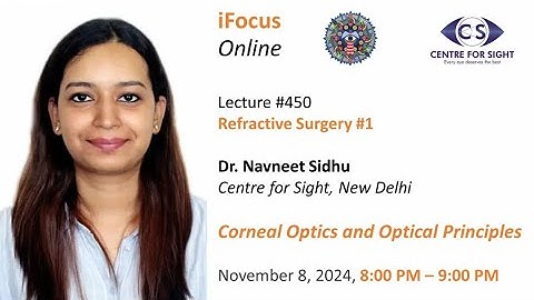 Corneal Optics and Optical Principles, Dr. Navneet Sidhu, Friday, Nov 8, 8:00 PM