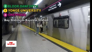 TTC POV Walk: Bay Station to Bayview Station Via Bloor-Yonge Station