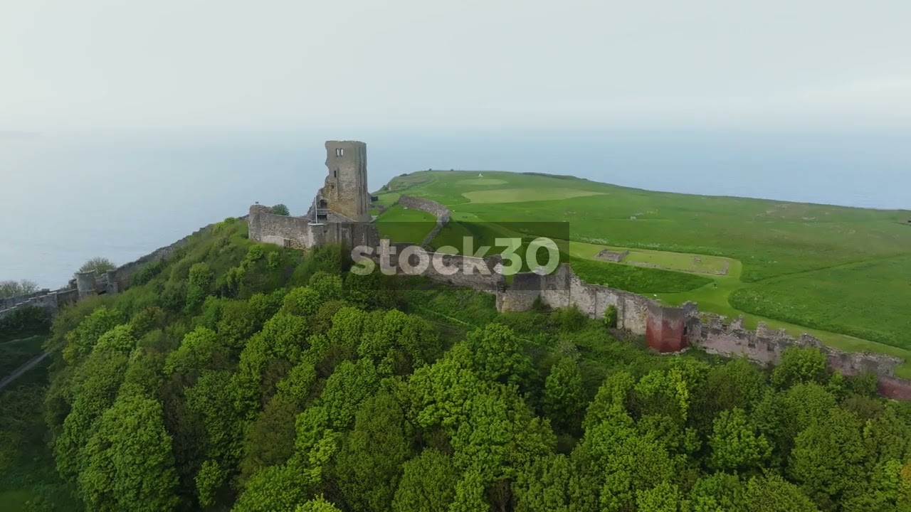 Drone Shot Of Scarborough Castle, UK