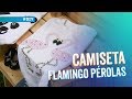 Camiseta flamingo em pérolas por Valéria Souza