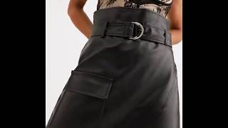 Faux leather belted wrap front skirt