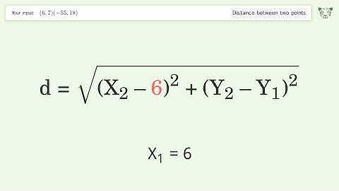 Find the distance between two points p1 (6,7) and p2 (-55,18): Step-by-Step Video Solution