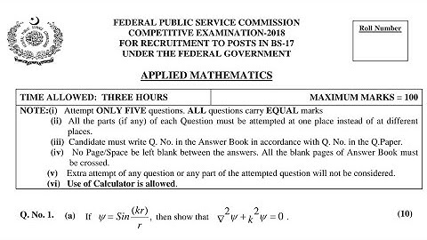 CSS PAST PAPERS - 2018 - APPLIED MATHEMATICS - PAPER 1 - OPTIONALLY SUBJECT  (GROUP 2)