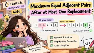 LeetCode 4066 | Maximum Equal Adjacent Pairs After at Most One Replacement | Weekly Contest 521 #dsa