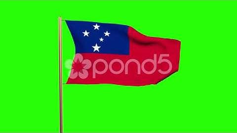 Samoa Flag Waving In The Wind. Green Screen, Alpha Matte. Loopable Animation