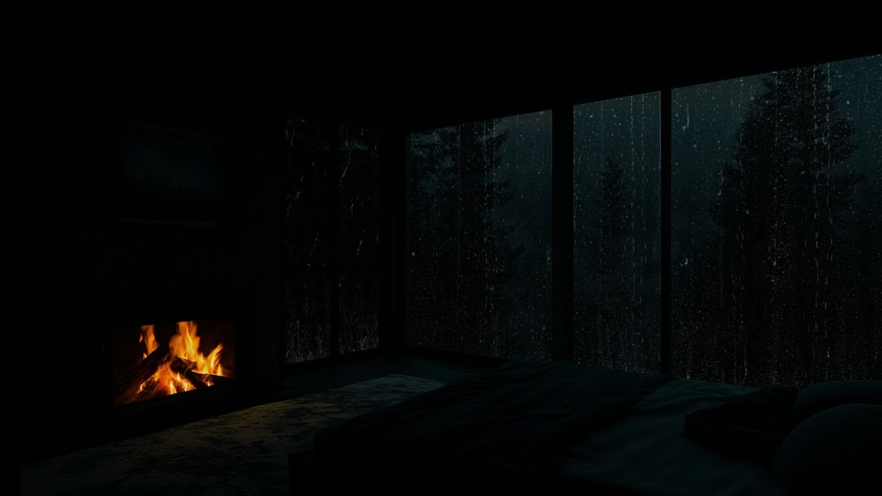 No Ads💦Heavy Rain & Thunder Sounds for Sleeping😴Cozy Fireplace | Deep Sleep and Relaxation
