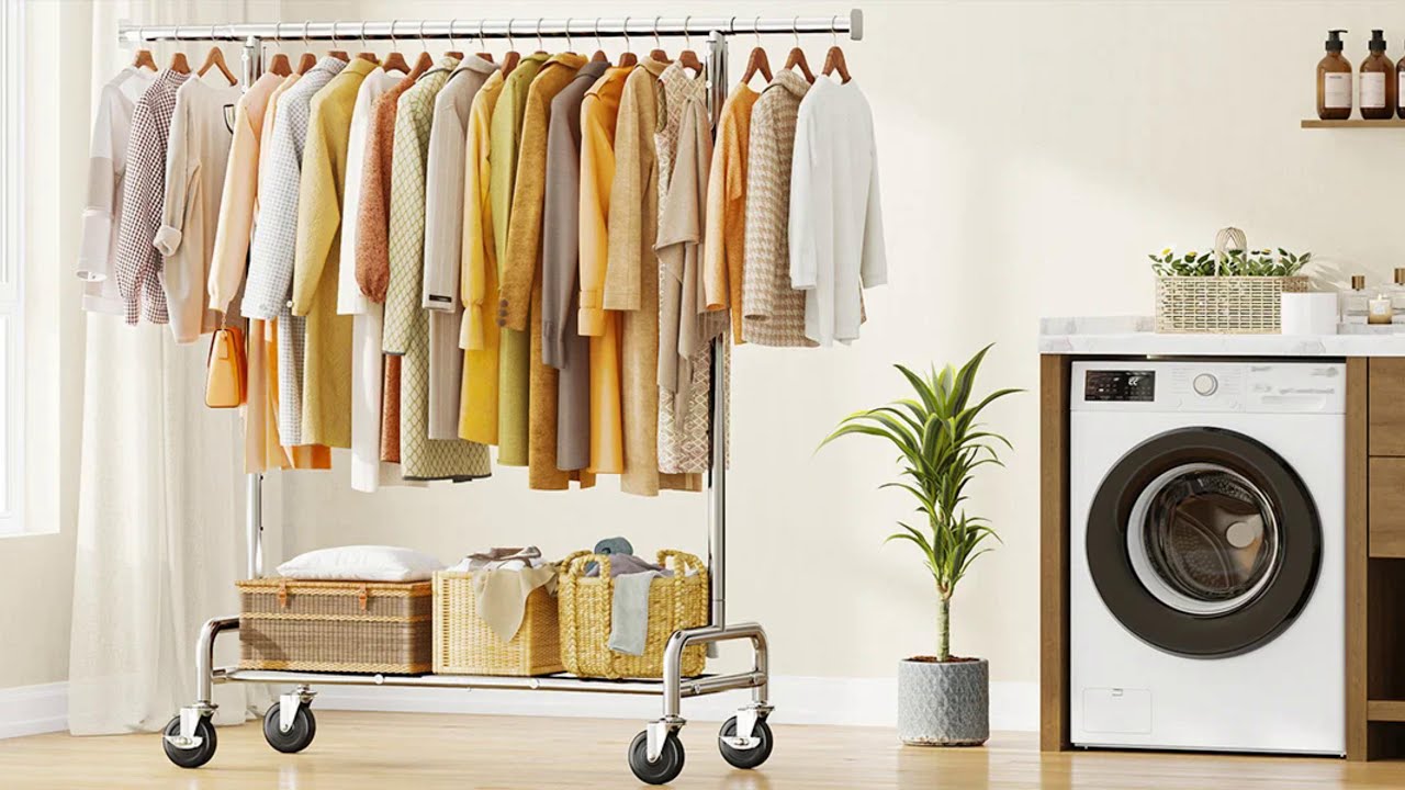 Raybee Heavy-Duty Rolling Clothes Rack, 75" Extra Wide 67"H Garment Rack with Shelf & 4 Side Hooks | 450LBS Capacity, Extendable Hanging Bar, 360° Lockable Casters, Side Hooks