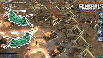 "Carpet Bomber Spam + Stealth Combat Chinook" USA Air vs 7 GLA Boss | C&C Generals Zero Hour Mod