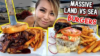MASSIVE LAND AND SEA BURGERS at Joey C's Boathouse in Stratford, CT!! #RainaisCrazy