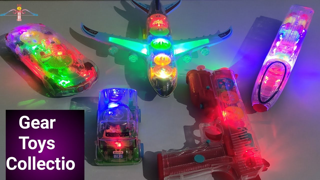 Gear Toys Collection Beautiful Unboxing And Power Full Testing/Airbus a380/Train/Car/Bus Gun/Lights