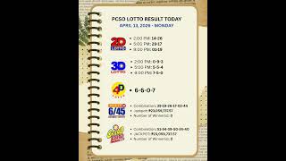 Lotto Result Today 9PM - APRIL 13, 2026 MONDAY  #2dlotto #3Dlotto #lottoresult #lotto