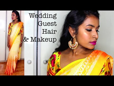 Pakistani Wedding Guest Makeup Hair Yellow Saree Look Thuri